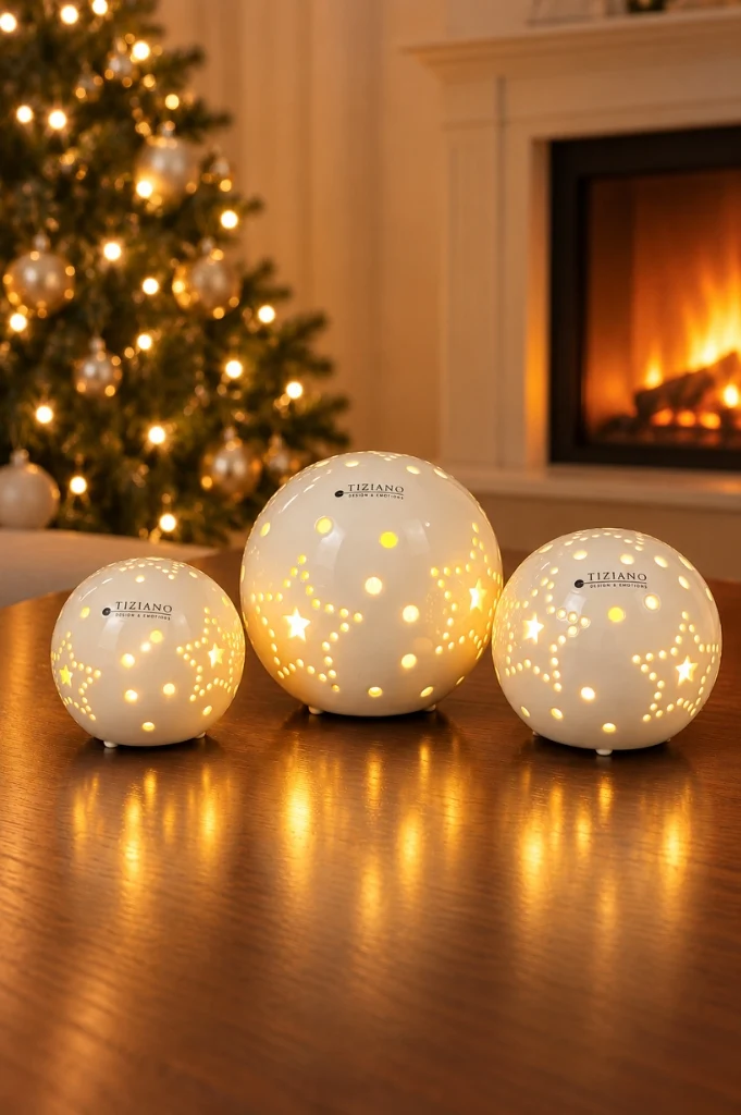 Dekokugel Tazzola LED 3er Set 8-12cm creme-weiß