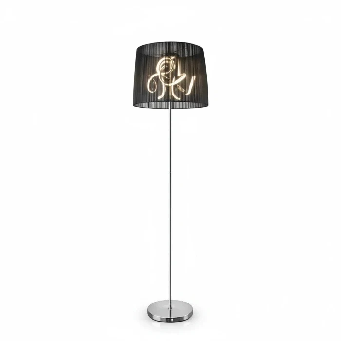 Design LED Stehlampe ORGANZA mit edlem schwarzem Stoffschirm – 172 cm, 1900 Lumen von Sompex
