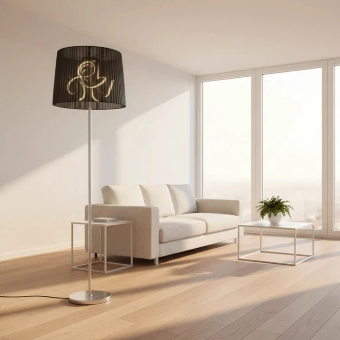 Design LED Stehlampe ORGANZA mit edlem schwarzem Stoffschirm – 172 cm, 1900 Lumen von Sompex