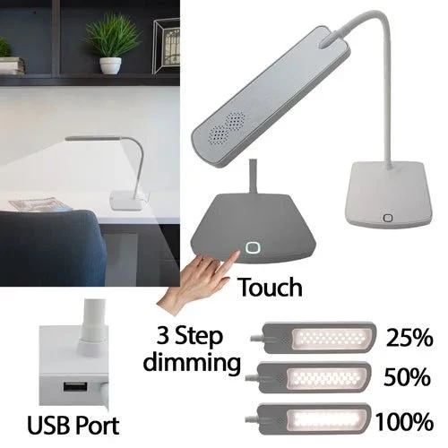 LED Schreibtischlampe Touch dimmbar weiß/silber mit USB – 5W Tischleuchte