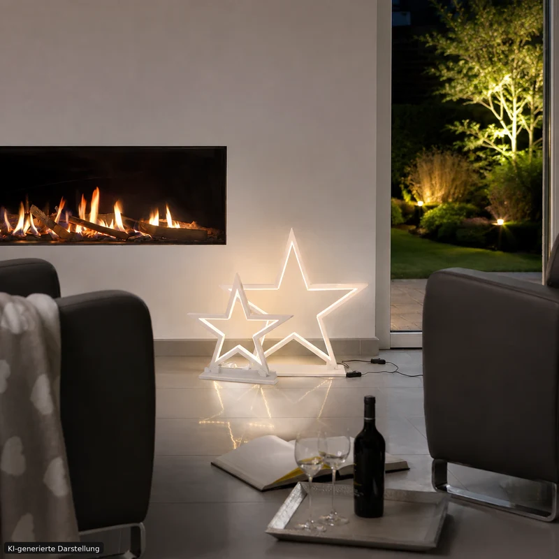 LED Stern Tischlampe "Lucy" 53 cm – Holz Weiß – Weihnachtsstern Lampe von Sompex