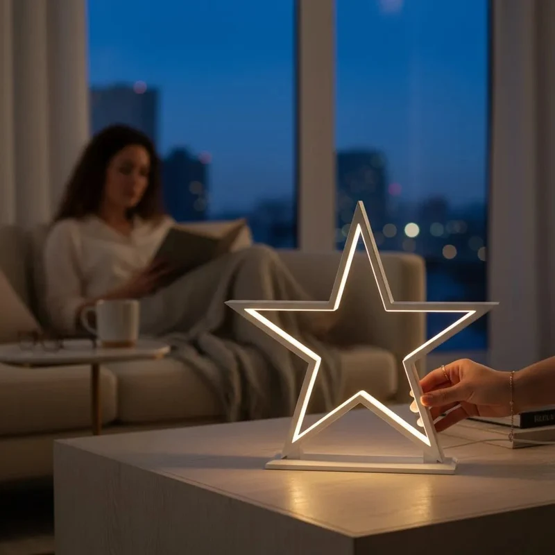 LED Stern Tischlampe "Lucy" 53 cm – Holz Weiß – Weihnachtsstern Lampe von Sompex