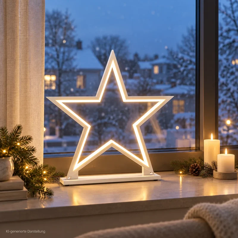 LED Stern Tischlampe "Lucy" 53 cm – Holz Weiß – Weihnachtsstern Lampe von Sompex