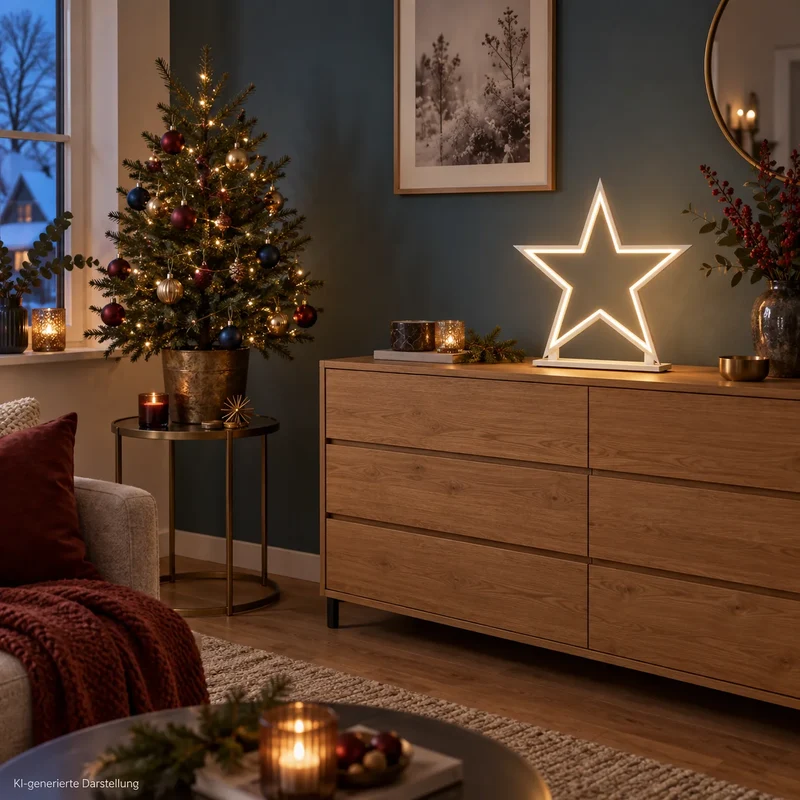 LED Stern Tischlampe "Lucy" 53 cm – Holz Weiß – Weihnachtsstern Lampe von Sompex