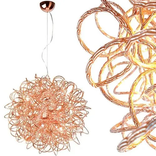 Design Hängelampe Mystic Kugel Ø 60 cm – Draht-Pendelleuchte Kupfer / Rotgold