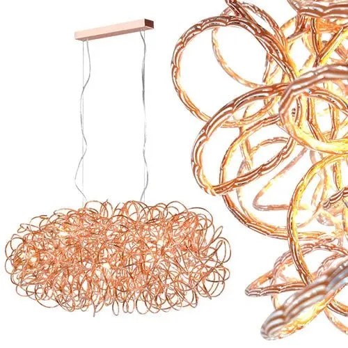 Design Hängelampe Mystic Draht Kupfer/Rotgold – längliche Pendelleuchte 8× G9