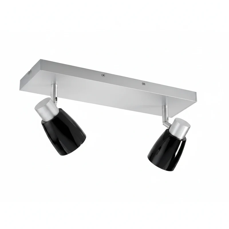 Decken- & Wandstrahler 2-flammig schwarz/Alu matt – schwenkbarer Spot aus Glas & Metall, 230V