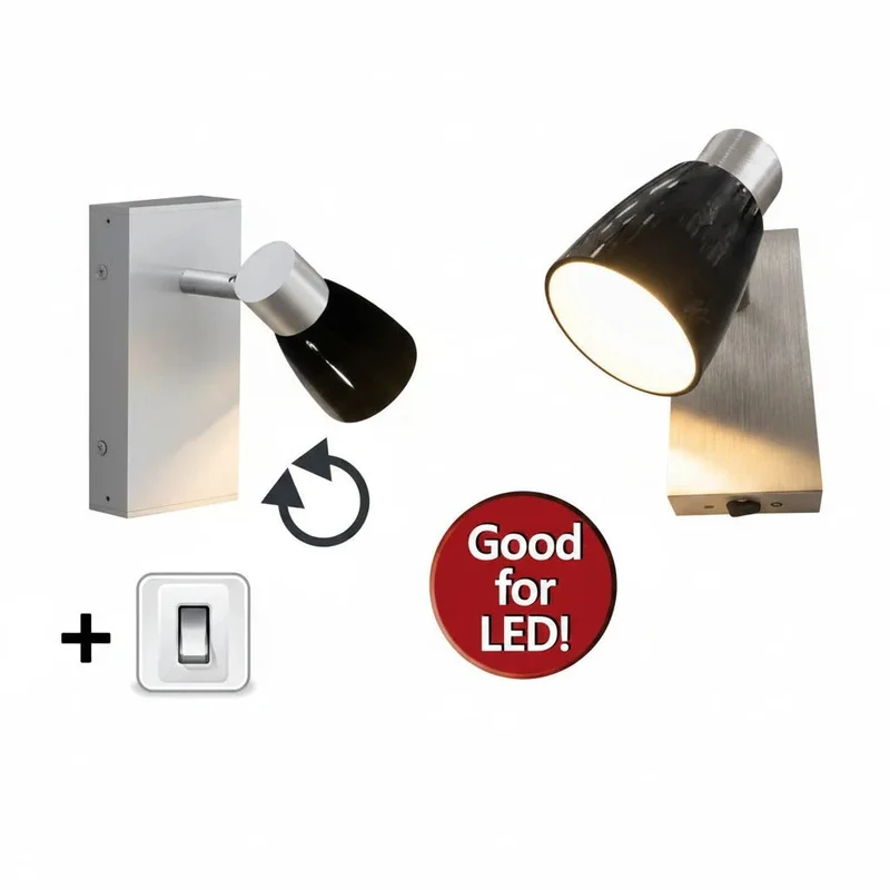 Wandstrahler mit Schalter GU10 – Glas schwarz – schwenkbare Wandlampe – Fischer & Honsel