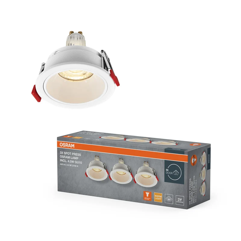 OSRAM LED Spot Recess Einbaustrahler Set GU10 4.5W Weiß ⌀75 mm