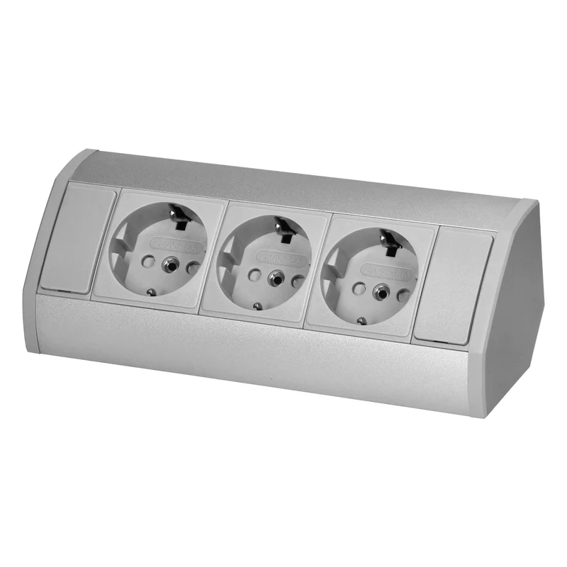 Trano Möbel-Steckdose grau | 2x/3x Schuko + USB A+C | 230V, 3680W, IP20, Kabel 0,6m, moderne Einbau-Steckdosenleiste