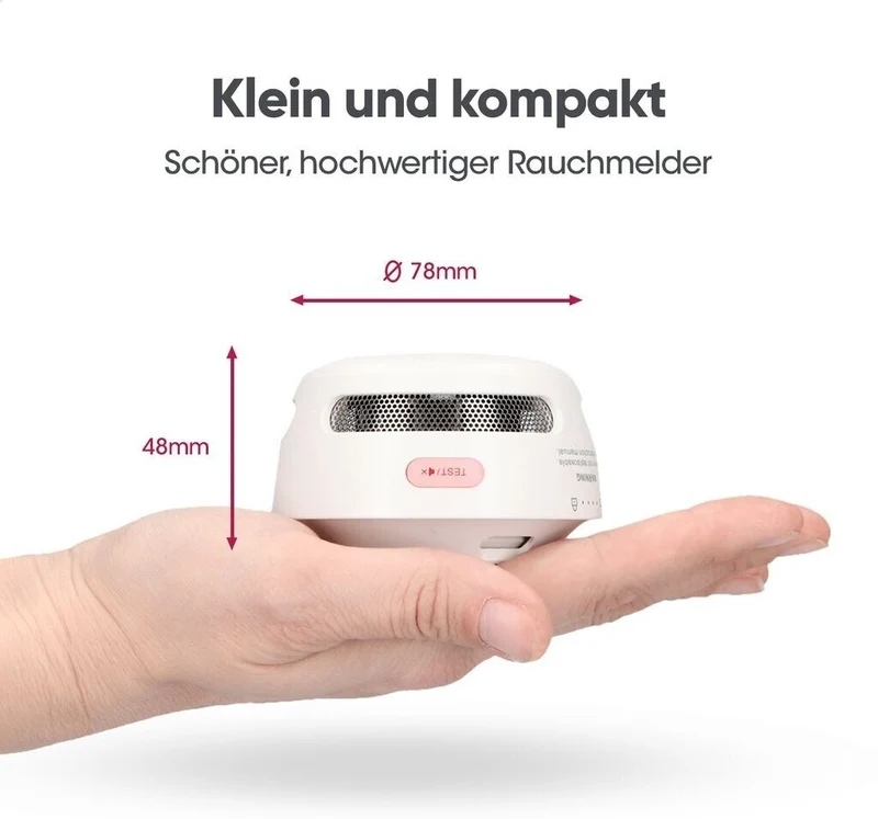 Trano Rauchmelder 9 VDC Wi-Fi TUYA TÜV-zertifiziert | Fotoelektrisch, EN14604, 85 dB Alarm, 10 Jahre Sensor, 40 m² Bereich, Ø 7,8 cm