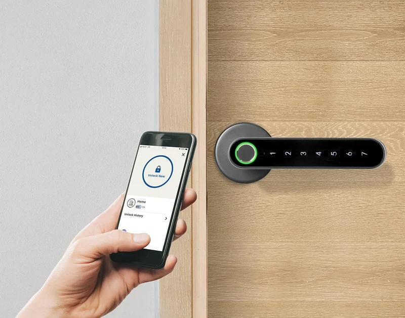 Trano Smarter Türgriff mit Touch-Tastatur & Fingerabdruckleser, Bluetooth 4.0, Zink, schwarz/silber, für Türen 38–56 mm, IP20