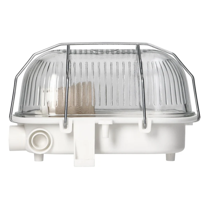 TRANO Kellerlampe Wand-/Deckenleuchte Weiß mit Glasabdeckung E27 IP54 15W max. – Innen & Außen, 230V, 125x115x180mm
