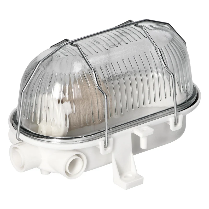 TRANO Kellerlampe Wand-/Deckenleuchte Weiß mit Glasabdeckung E27 IP54 15W max. – Innen & Außen, 230V, 125x115x180mm