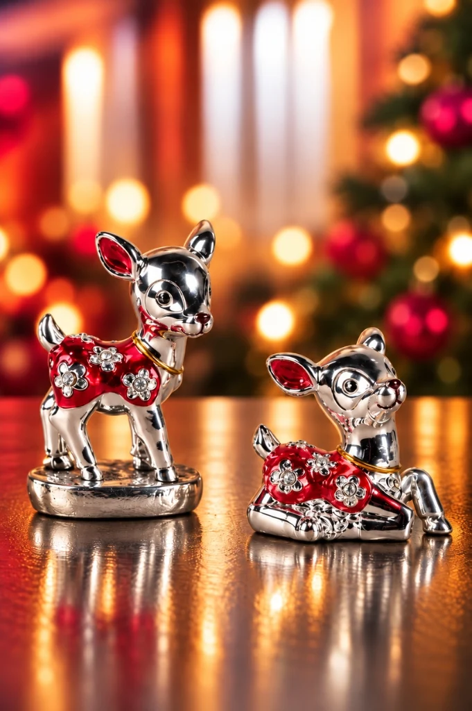 2er Set Deko Reh stehend+liegend pearl rot-silber