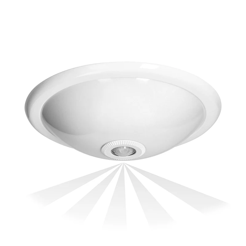 Trano Deckenleuchte mit 360° Bewegungsmelder, 2x18W E27, IP20, Ø300mm, Polycarbonat, PIR Sensor, für Flur Keller Garage