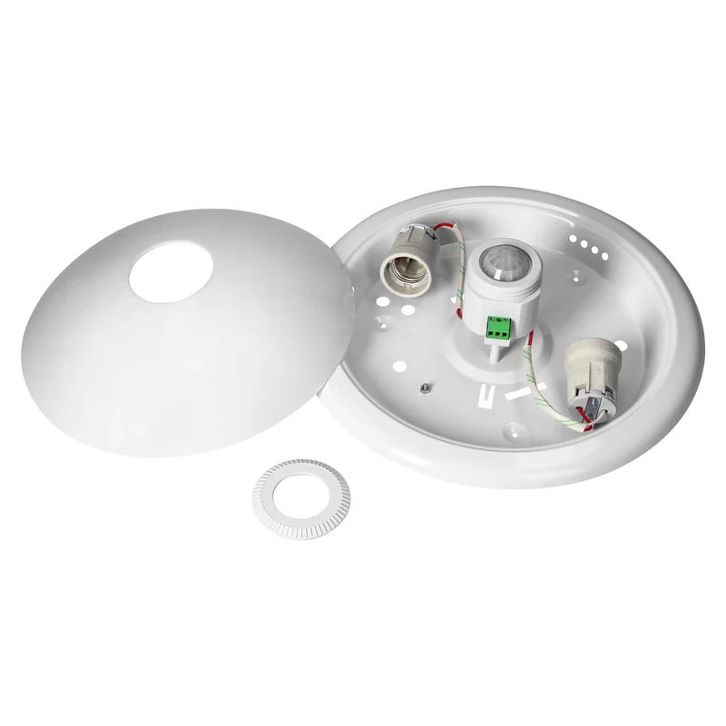 Trano Deckenleuchte mit 360° Bewegungsmelder, 2x18W E27, IP20, Ø300mm, Polycarbonat, PIR Sensor, für Flur Keller Garage