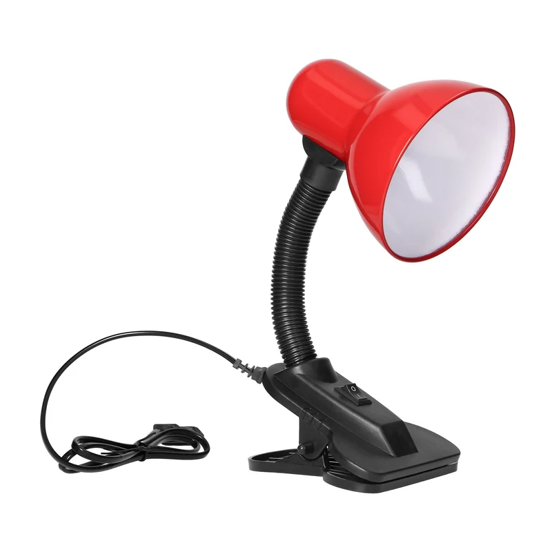 Trano Schreibtischlampe mit Clip, 10W E27, 230V, IP20, Stahl/Kunststoff, verstellbar, schwarz/weiß/rot – mit Schalter, höhenverstellbar