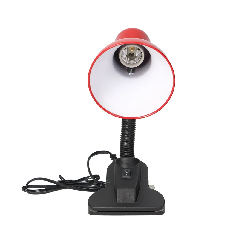 Trano Schreibtischlampe mit Clip, 10W E27, 230V, IP20, Stahl/Kunststoff, verstellbar, schwarz/weiß/rot – mit Schalter, höhenverstellbar