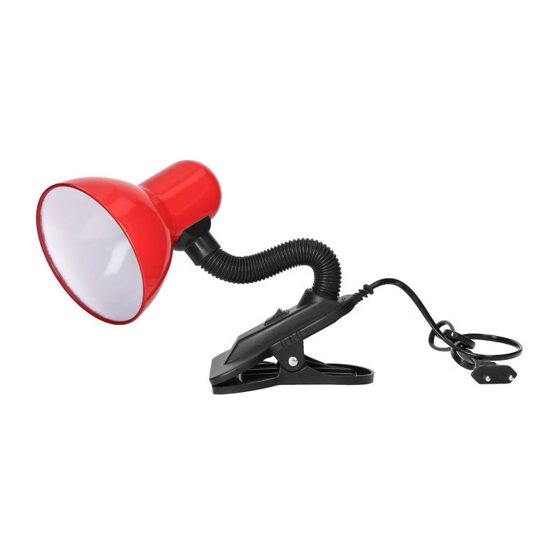 Trano Schreibtischlampe mit Clip, 10W E27, 230V, IP20, Stahl/Kunststoff, verstellbar, schwarz/weiß/rot – mit Schalter, höhenverstellbar