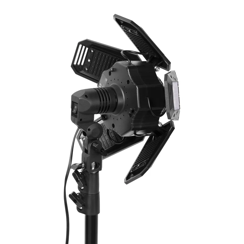 Trano LED Baustrahler Set 55W – 4950lm, 6500K, klappbar mit 5 Flügeln, höhenverstellbares Stativ 68–210cm, E27, IP20, 2m Kabel