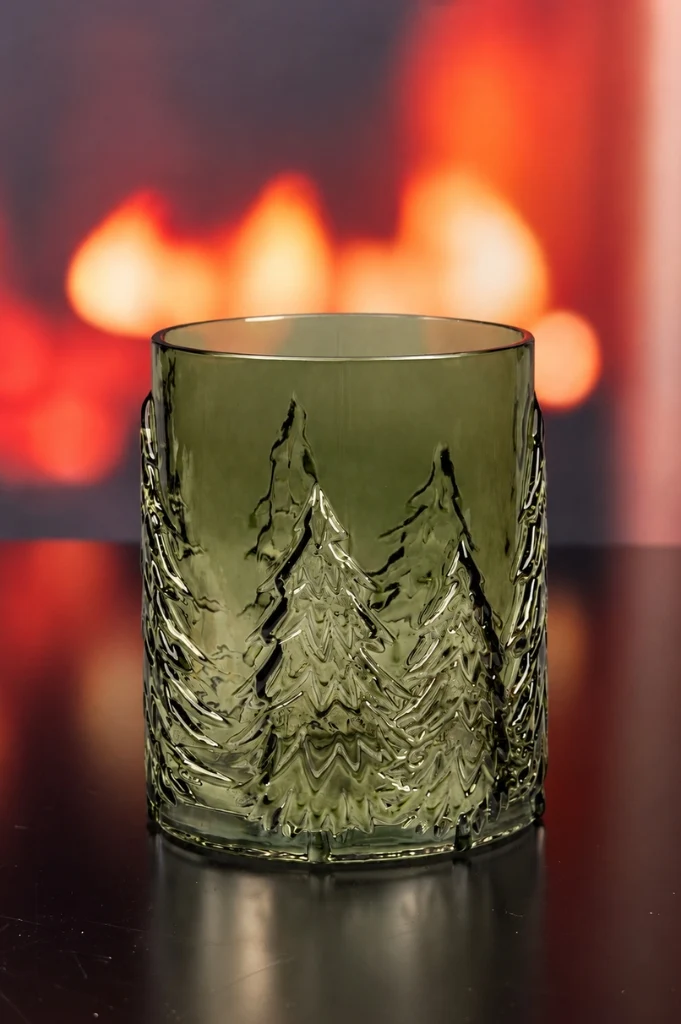 Deko Glas Windlicht 16cm mit Tanne