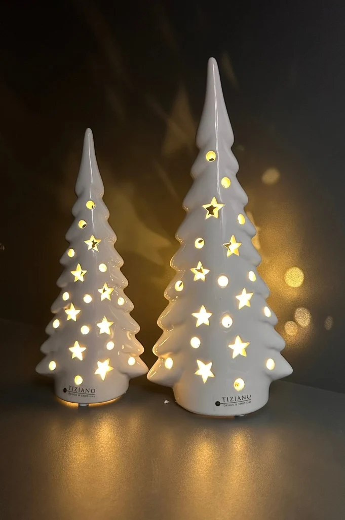2er Set Dekobaum Trissino LED 40+48cm creme-weiß