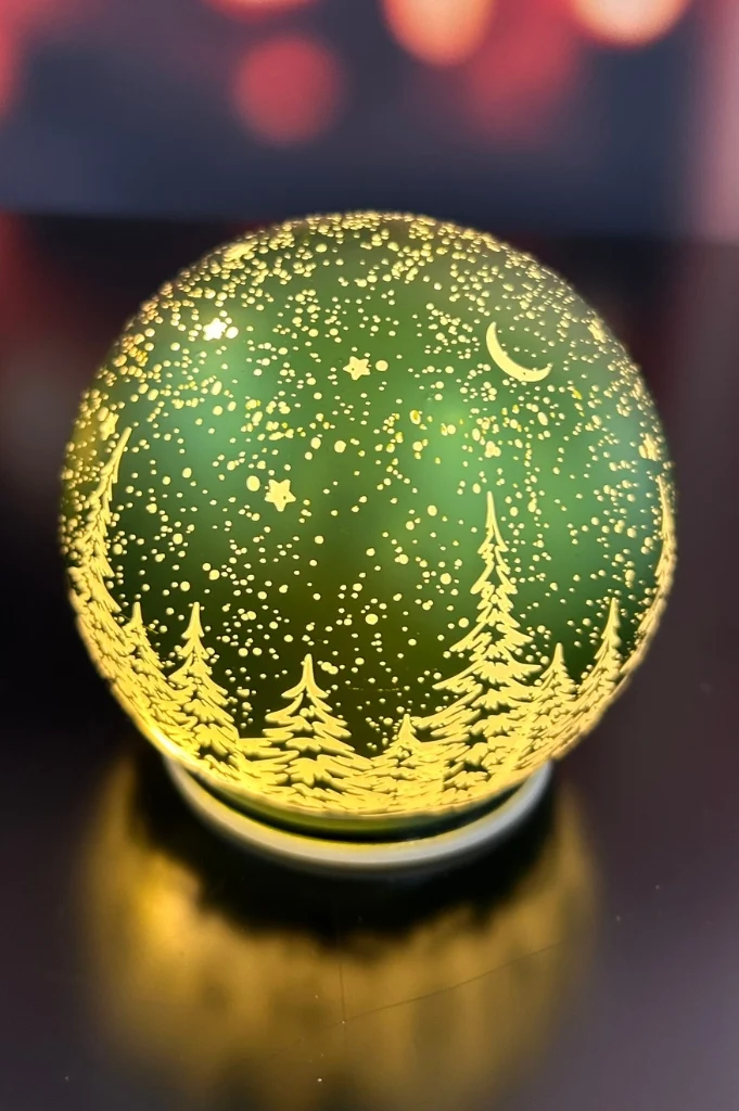 Deko Dreh Kugel LED Winter grün