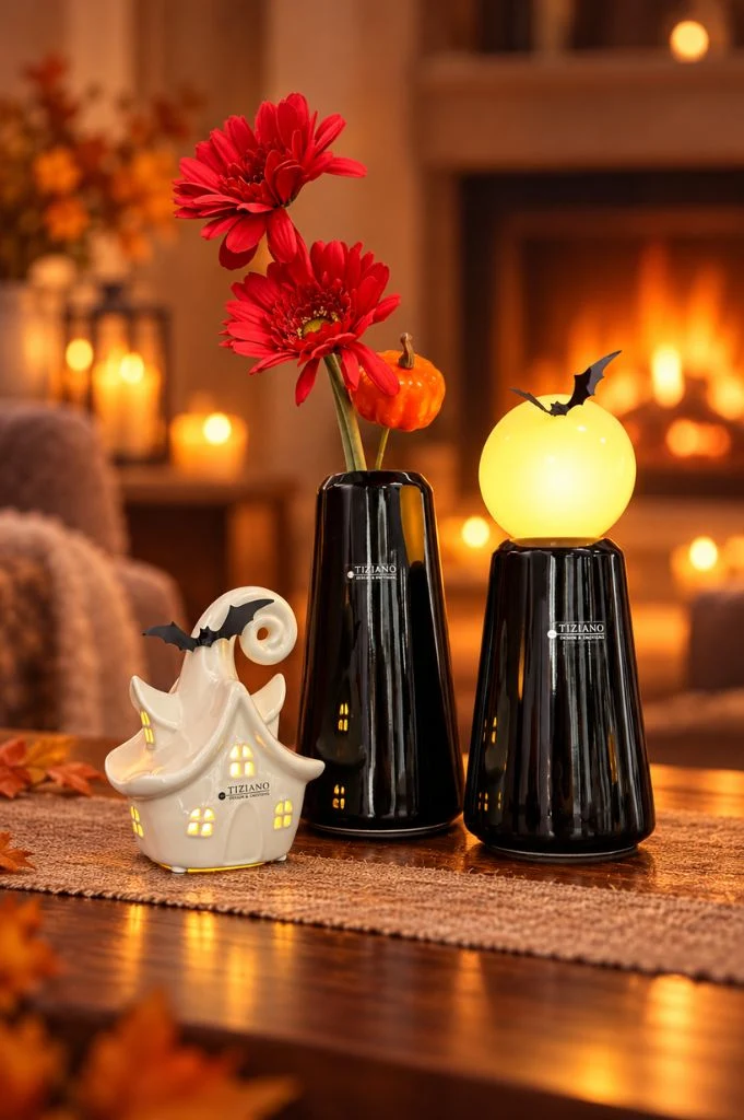 Dekoset Vase und Lampe Luminara schwarz mit Avalon