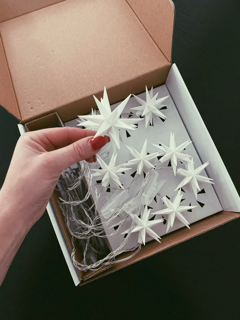 9er Sternen-Lichterkette 8 cm weiß für innen und außen