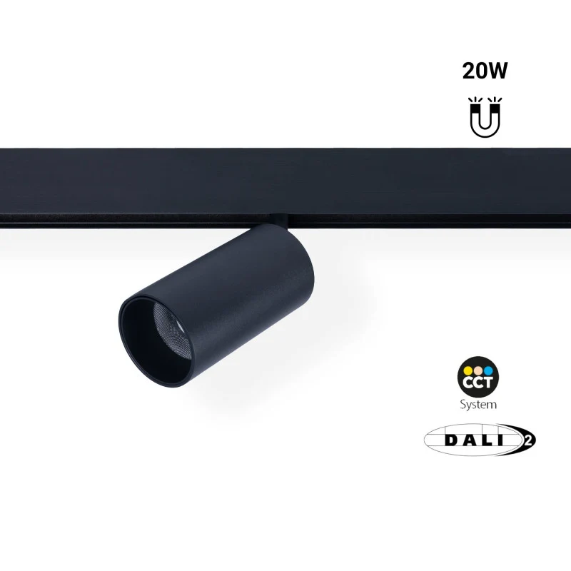 Trano 48V LED Strahler Magnet Schienensystem 10W/20W DALI‑2 dimmbar CCT 2700‑6000K CRI90 36° schwenkbar Schwarz