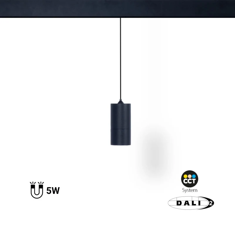 Trano 48V LED Pendelleuchte 5W dimmbar – Magnet Schienensystem, DALI‑2, CCT 2700–6000K, CRI>90, 36° Spot, Aluminium Schwarz