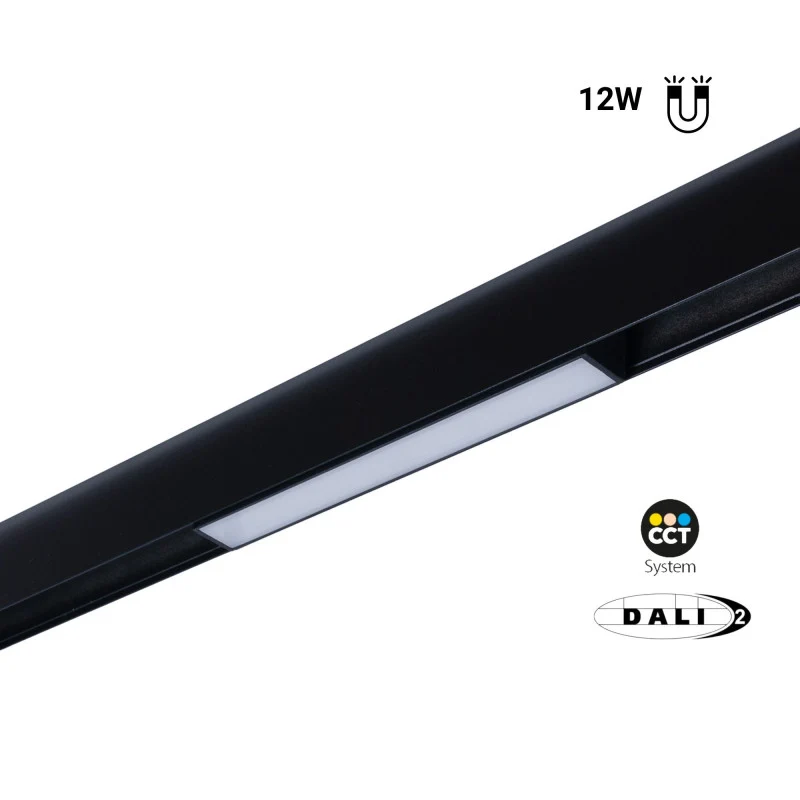 Trano 48V CCT Magnet Schienenleuchte 12W/20W dimmbar – DALI‑2, 2700‑6000K, 120° Winkel, Aluminium, Opaler Diffusor, UGR22, Schwarz