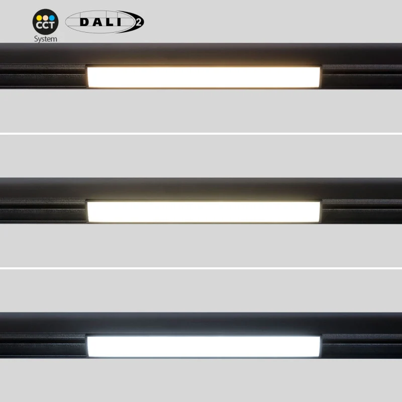 Trano 48V CCT Magnet Schienenleuchte 12W/20W dimmbar – DALI‑2, 2700‑6000K, 120° Winkel, Aluminium, Opaler Diffusor, UGR22, Schwarz
