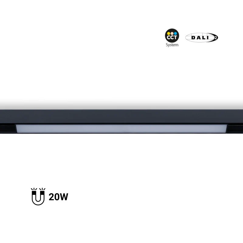 Trano 48V CCT Magnet Schienenleuchte 12W/20W dimmbar – DALI‑2, 2700‑6000K, 120° Winkel, Aluminium, Opaler Diffusor, UGR22, Schwarz