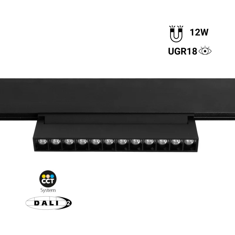 Trano 48V Magnet‑Schienenstrahler CCT 12W/18W DALI‑2 dimmbar UGR18, 24° Spot, CRI 95, schwenkbar – Linear LED Lampe Schwarz