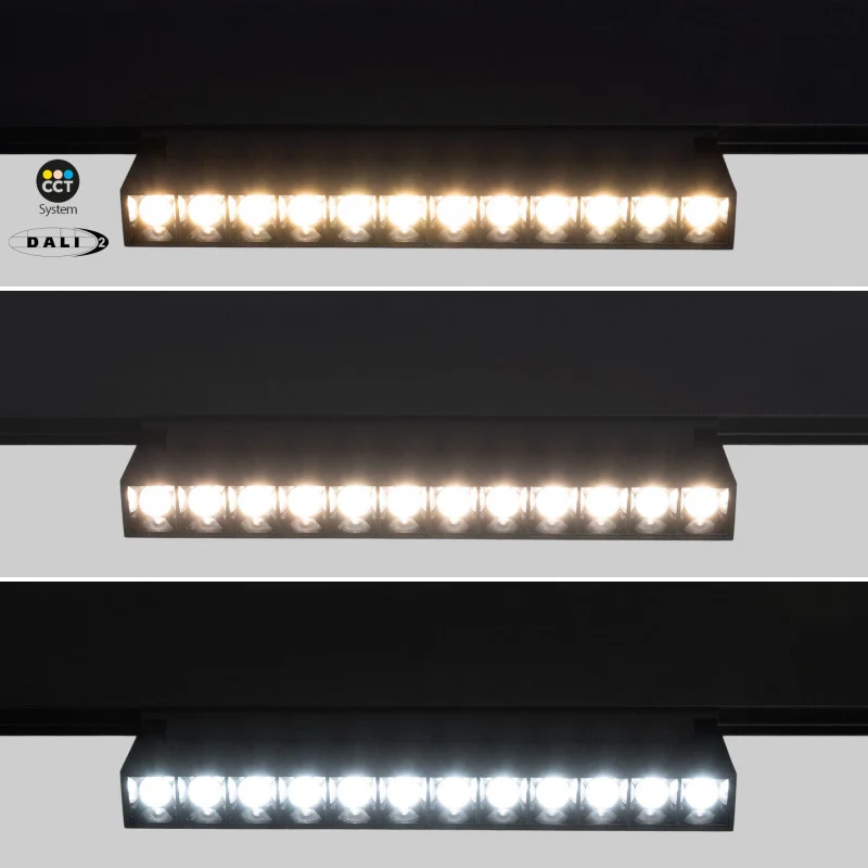 Trano 48V Magnet‑Schienenstrahler CCT 12W/18W DALI‑2 dimmbar UGR18, 24° Spot, CRI 95, schwenkbar – Linear LED Lampe Schwarz