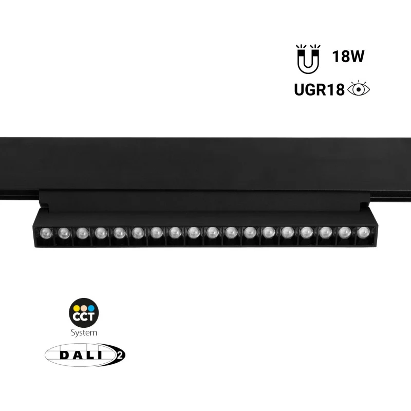 Trano 48V Magnet‑Schienenstrahler CCT 12W/18W DALI‑2 dimmbar UGR18, 24° Spot, CRI 95, schwenkbar – Linear LED Lampe Schwarz
