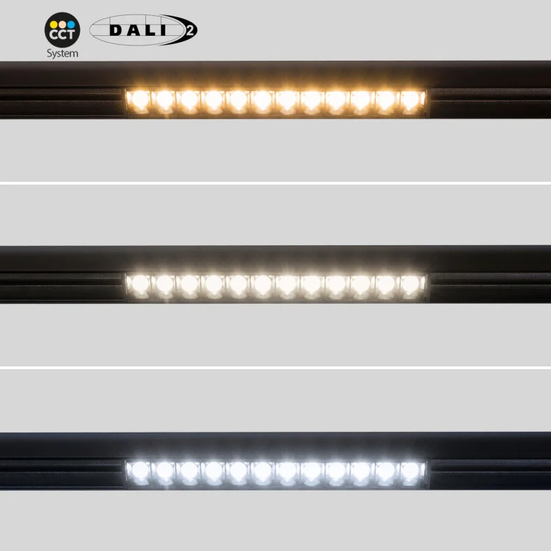 Trano 48V Magnet Schienensystem LED CCT Leuchte 12W/20W DALI‑2 dimmbar UGR18 – 2700‑6000K, 24° Spot, Aluminium, CE/ROHS