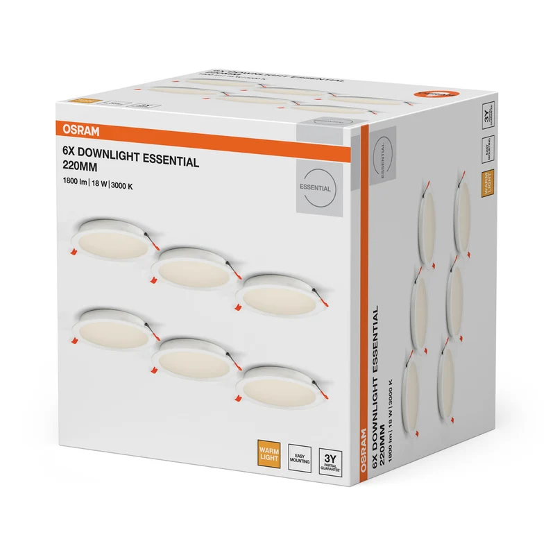 OSRAM Essential Downlights Einbaustrahler Set 220 mm 18W Weiß ⌀200 mm