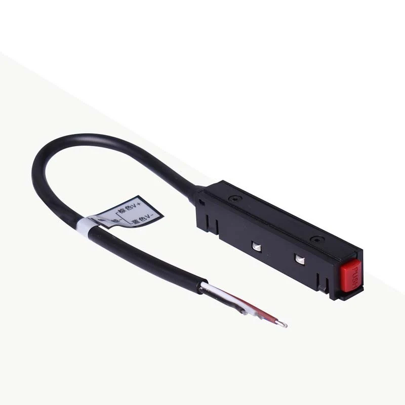 Trano 48V Einspeisung mit 300 mm Kabel für 20 mm Magnetschienen – DALI‑kompatibel, IP20, 90×15 mm, Schwarz