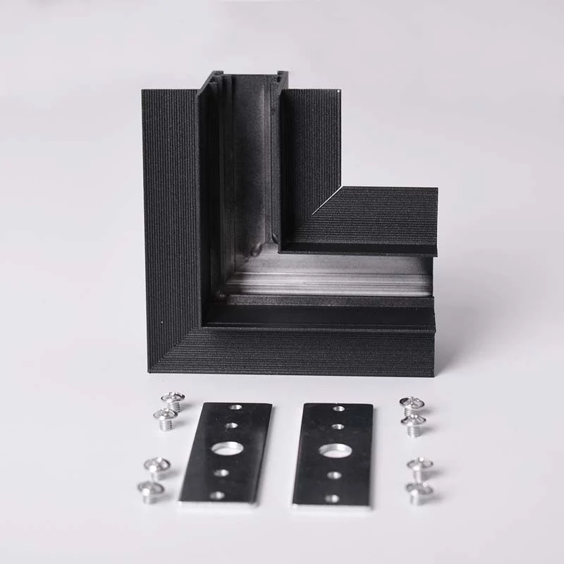 Trano Verbinder für 20 mm Einbau‑Magnetschienen – L, T & X – 90° Verbindungen, Aluminium, IP20, Schwarz, inkl. Montagezubehör, magnetisches 48V System