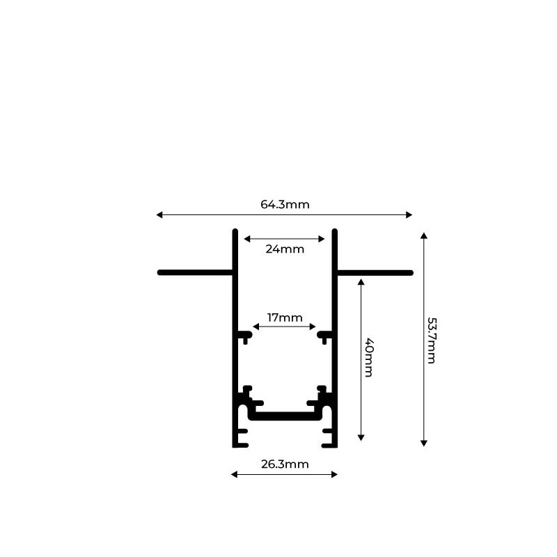 Trano Verbinder für 20 mm Einbau‑Magnetschienen – L, T & X – 90° Verbindungen, Aluminium, IP20, Schwarz, inkl. Montagezubehör, magnetisches 48V System