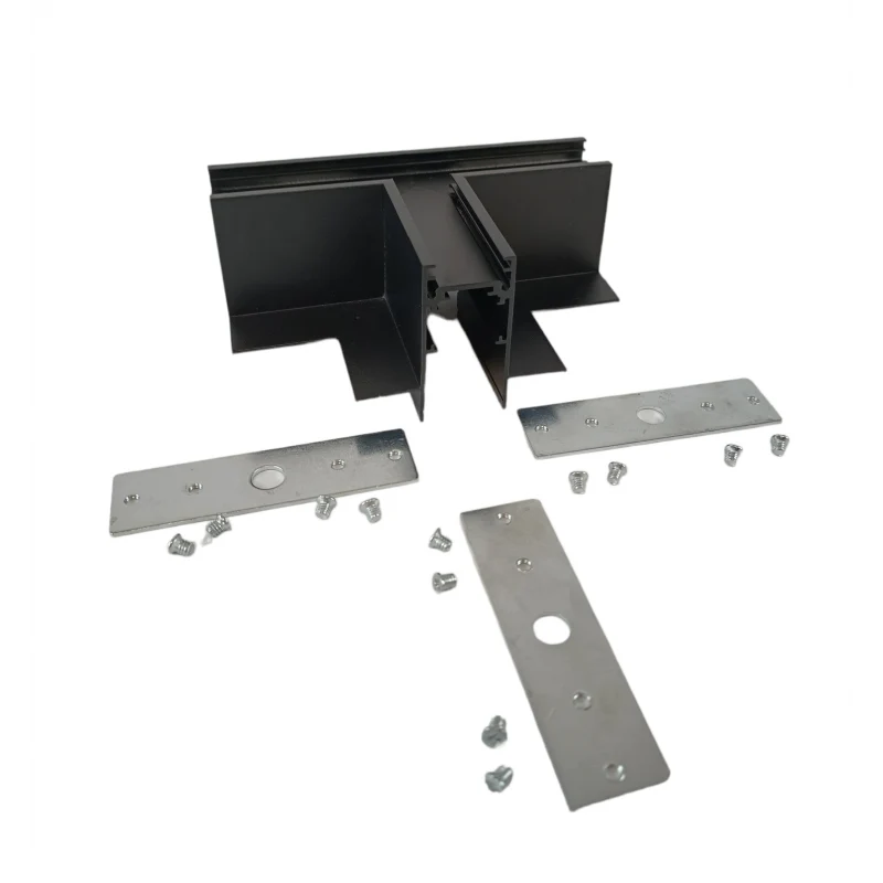 Trano Verbinder für 20 mm Einbau‑Magnetschienen – L, T & X – 90° Verbindungen, Aluminium, IP20, Schwarz, inkl. Montagezubehör, magnetisches 48V System