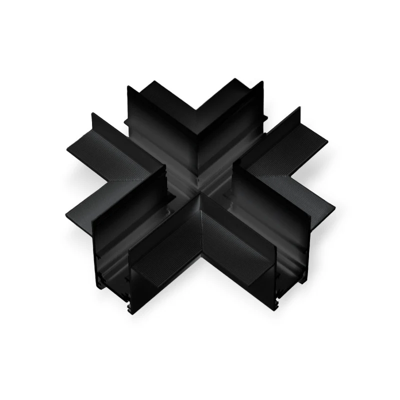 Trano Verbinder für 20 mm Einbau‑Magnetschienen – L, T & X – 90° Verbindungen, Aluminium, IP20, Schwarz, inkl. Montagezubehör, magnetisches 48V System