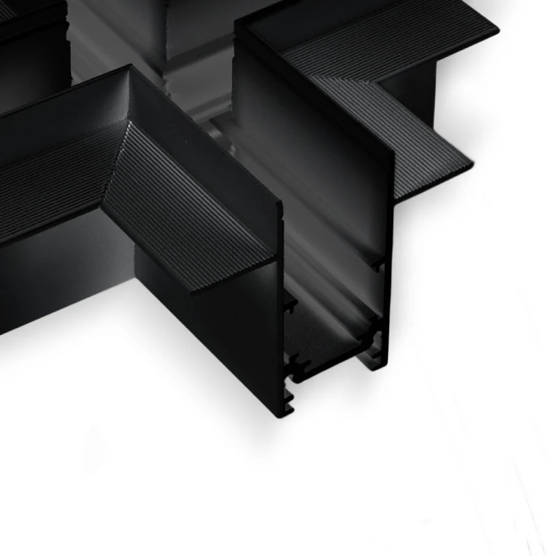 Trano Verbinder für 20 mm Einbau‑Magnetschienen – L, T & X – 90° Verbindungen, Aluminium, IP20, Schwarz, inkl. Montagezubehör, magnetisches 48V System