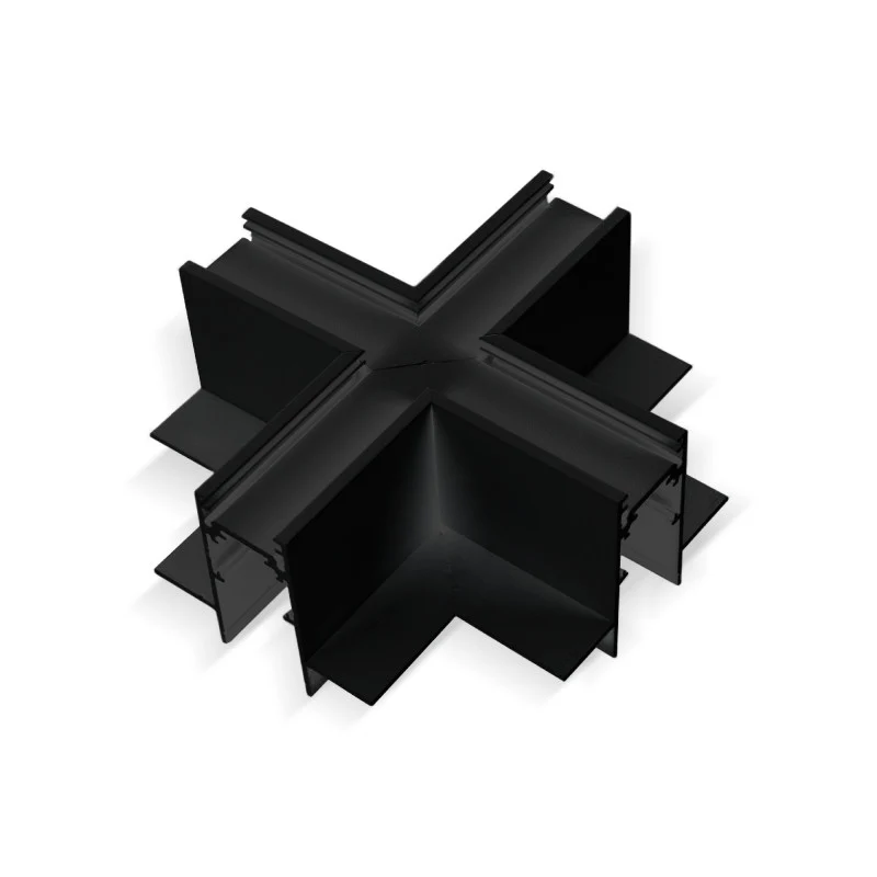 Trano Verbinder für 20 mm Einbau‑Magnetschienen – L, T & X – 90° Verbindungen, Aluminium, IP20, Schwarz, inkl. Montagezubehör, magnetisches 48V System