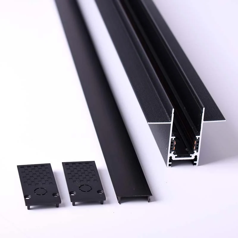 Trano Einbau‑Magnetschiene 20 mm Schwarz – 48V Magnet‑Stromschiene aus Aluminium, IP20, 1 m & 2 m, inkl. Abdeckung & Endkappen, CE/ROHS