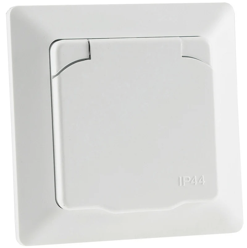 Trano Schutzkontakt-Steckdose IP44 250V~/16A inkl. Rahmen UP weiß matt & anthrazit, spritzwassergeschützt, 80x80mm