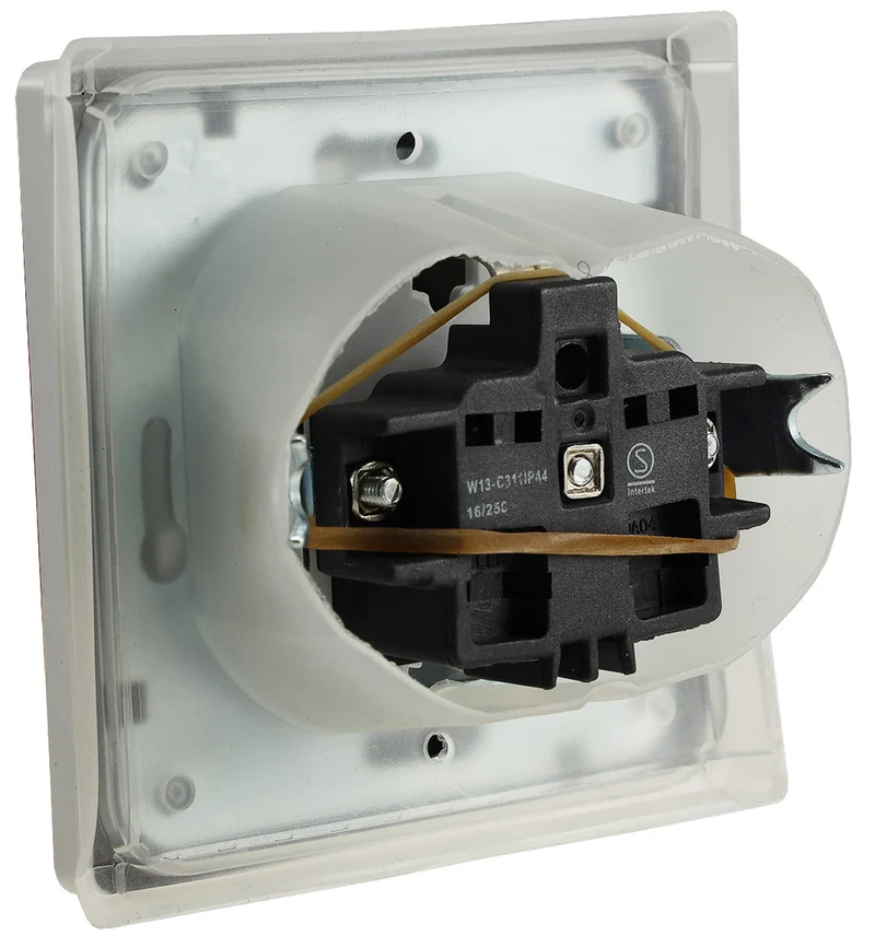 Trano Schutzkontakt-Steckdose IP44 250V~/16A inkl. Rahmen UP weiß matt & anthrazit, spritzwassergeschützt, 80x80mm